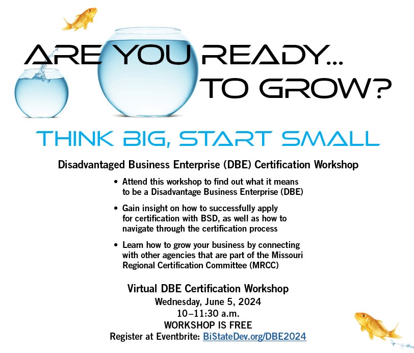 Graphic with information about free virtual DBE certification meeting on June 5, 2024